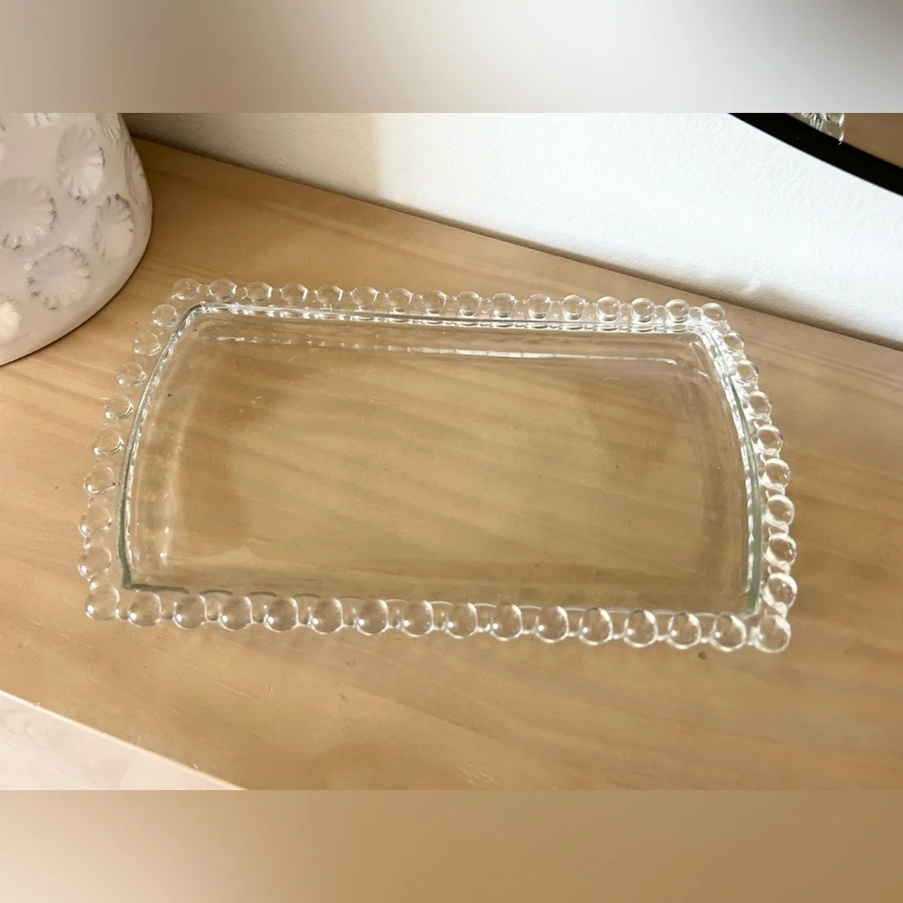 Vintage Mid Century Bubble Glass Serving Dish Clear Thick MCM 12x7 Tray